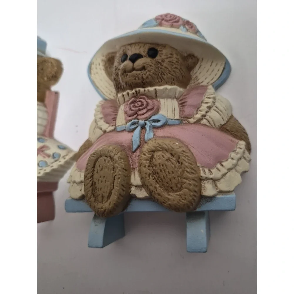 Set of 2 Homco Teddy Bear Wall Plaques Grandma's Decor Nursery Wall Hangings